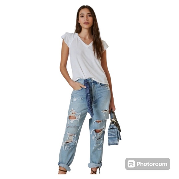 Anthropologie Maeve Catie Flutter Sleeve White V Neck T Shirt Tee Size Small - Picture 3 of 8